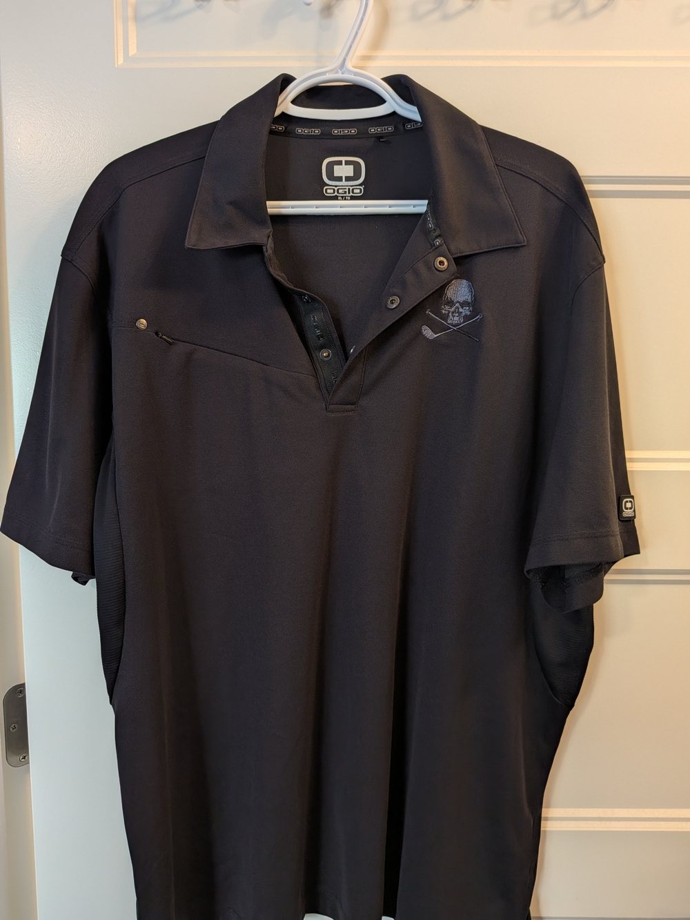 OGIO Black Men's Polo with Skull & Crossed Clubs Embroidery